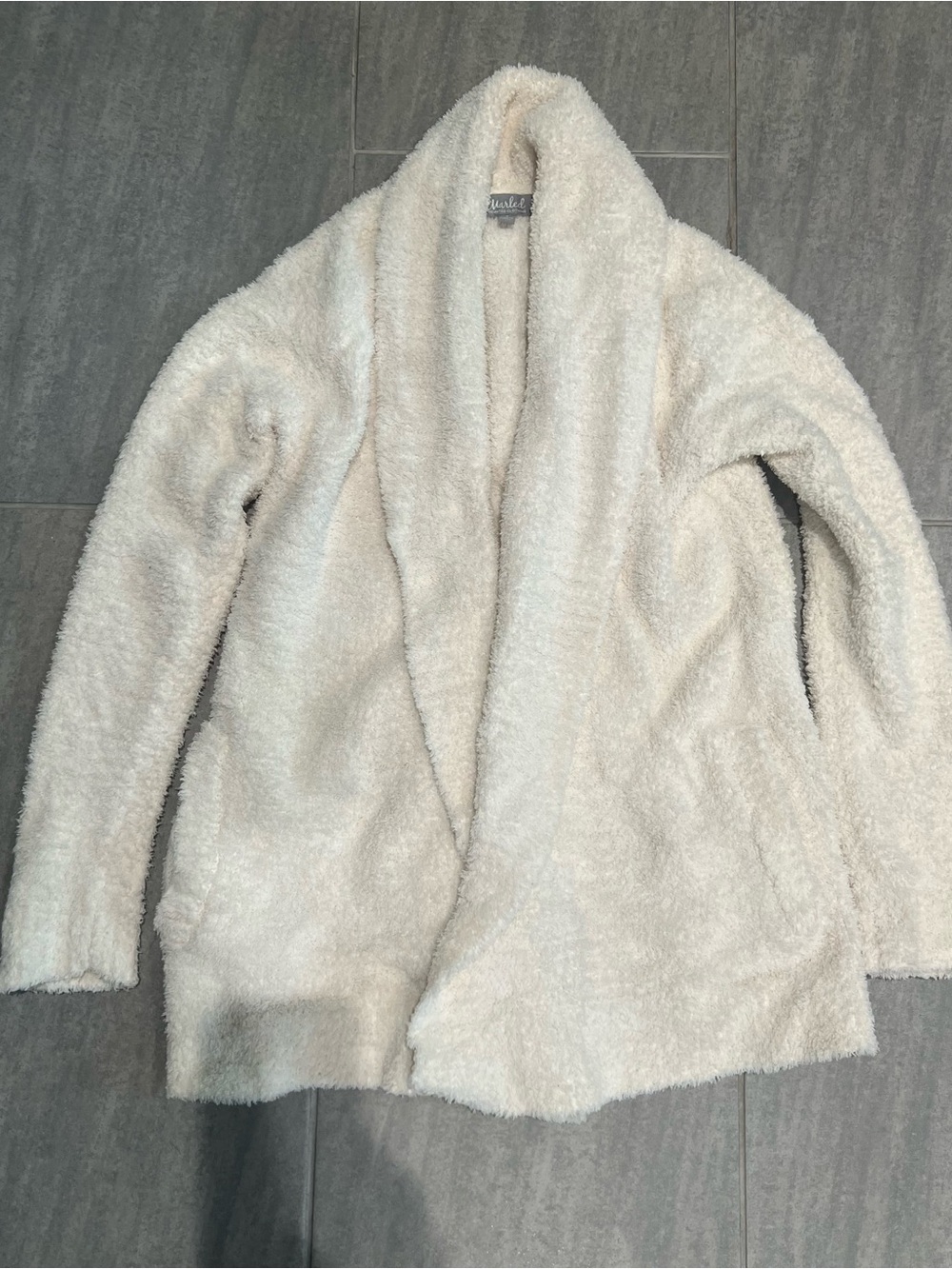 Marled Plush Open-Front Cardigan - Cream